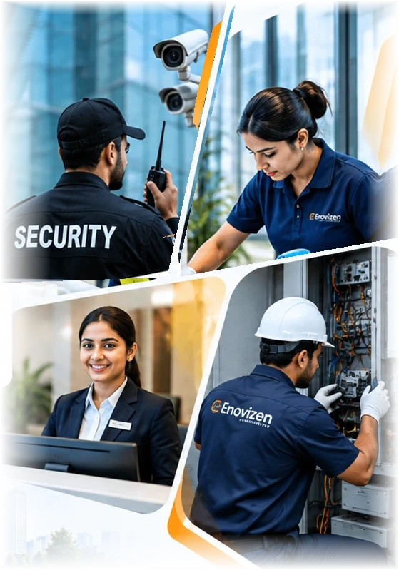 Enovizen housekeeping, security, front office and technical staff at work